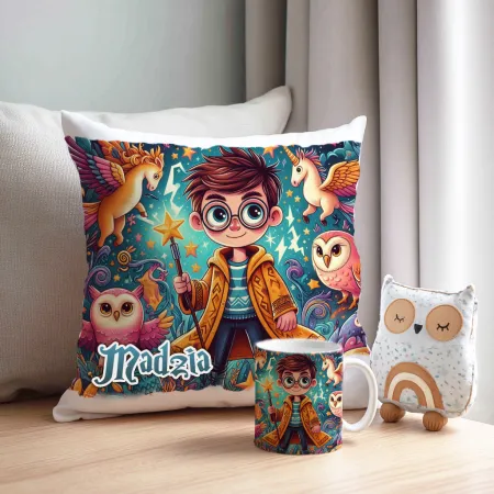 Magiczny zestaw prezentowy Poduszka i Kubek dla czarodzieja do szkoły magii
